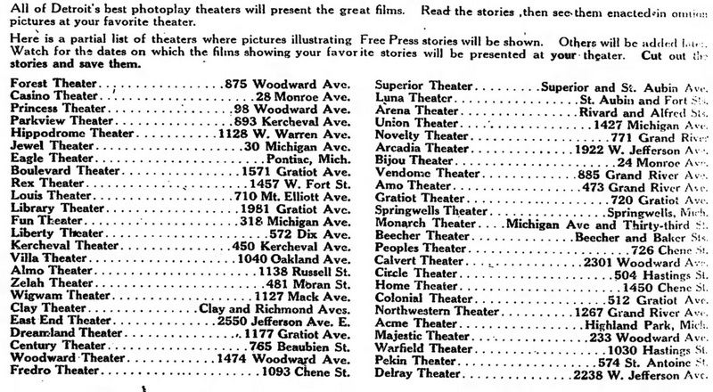 Princess Theatre - 1914 Listing From Det Free Press Showing Long Lost Theaters (newer photo)